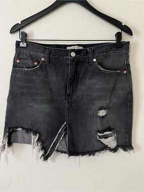 We The Free Black Distressed Denim Skirt
